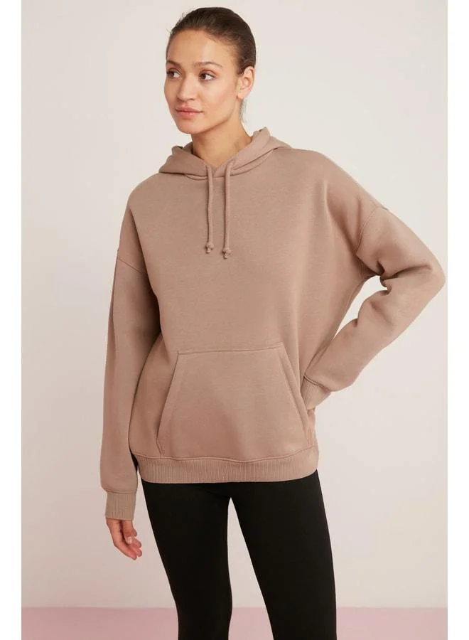 Ethiquet Carly Women's Soft Polar-Lined Hooded Kangaroo Pocket Oversized Fit Pink Sweatshirt.