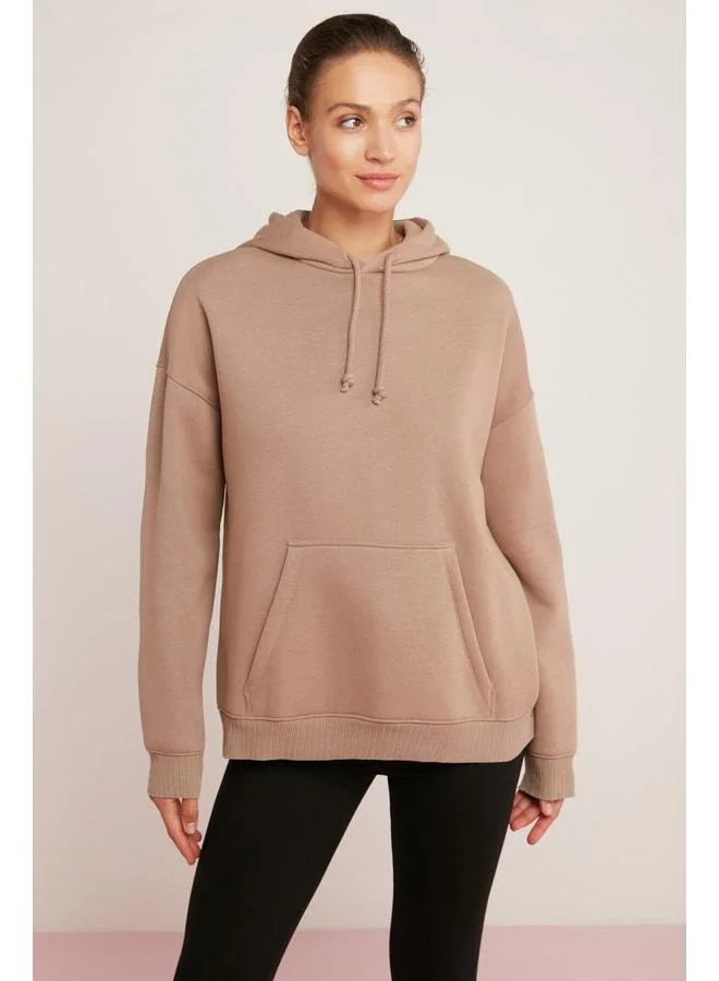 Ethiquet Carly Women's Soft Polar-Lined Hooded Kangaroo Pocket Oversized Fit Pink Sweatshirt.