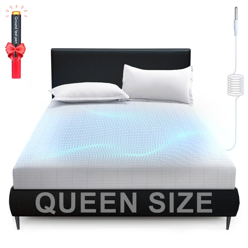Adamson Grounding Fitted Sheet Queen Size Earthing Sheets Pure Silver Fiber Organic Cotton Grounding Cord Tester Pen Included 5Year Assurance Gray Queen 60x80x15