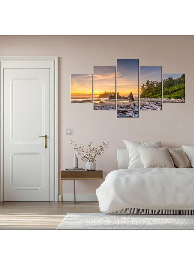 Home Trove Artbrush Tower Washington State Wall Art Olympic National Park Forest Wall Decor Picture Canvas Print Ruby Beach Landscape Poster Painting Framed Home Living Room Bedroom Ready To Hang(60''Wx32''H) - Image 3