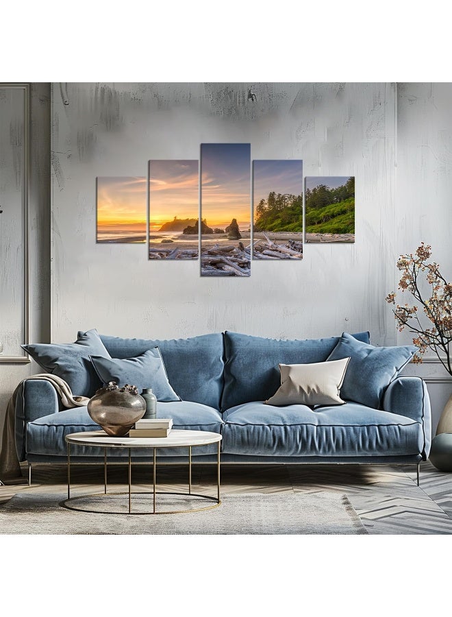 Home Trove Artbrush Tower Washington State Wall Art Olympic National Park Forest Wall Decor Picture Canvas Print Ruby Beach Landscape Poster Painting Framed Home Living Room Bedroom Ready To Hang(60''Wx32''H) - Image 4