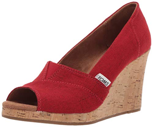 TOMS Women's CLASSIC WEDGE Sandal, red crosshatch jacquard, 9.5 B Medium US - Image 1