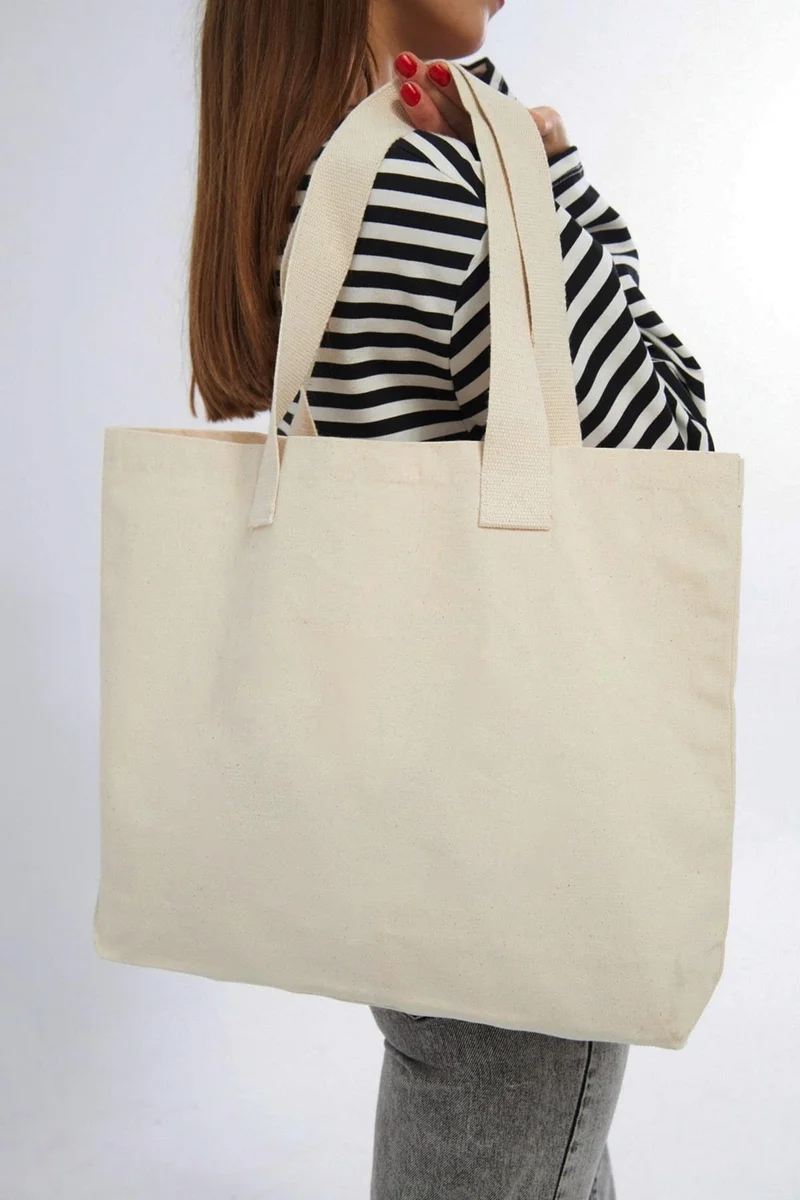 Çınar Bez Çanta Çınar Cloth Bag Column Handle Unprinted Canvas Horizontal Bag