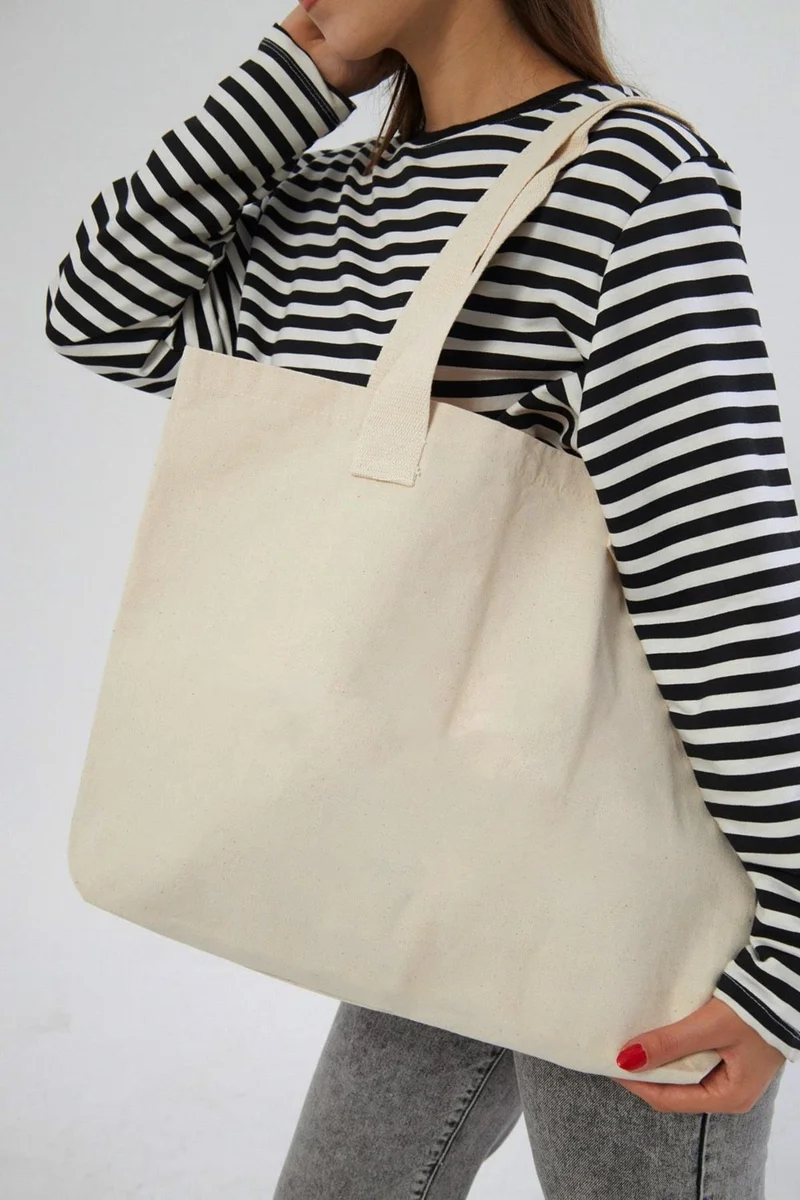 Çınar Bez Çanta Çınar Cloth Bag Column Handle Unprinted Canvas Horizontal Bag