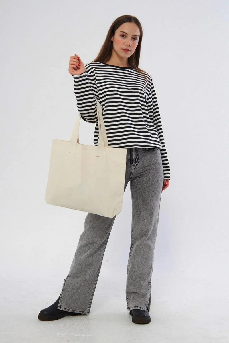 Çınar Bez Çanta Çınar Cloth Bag Column Handle Unprinted Canvas Horizontal Bag