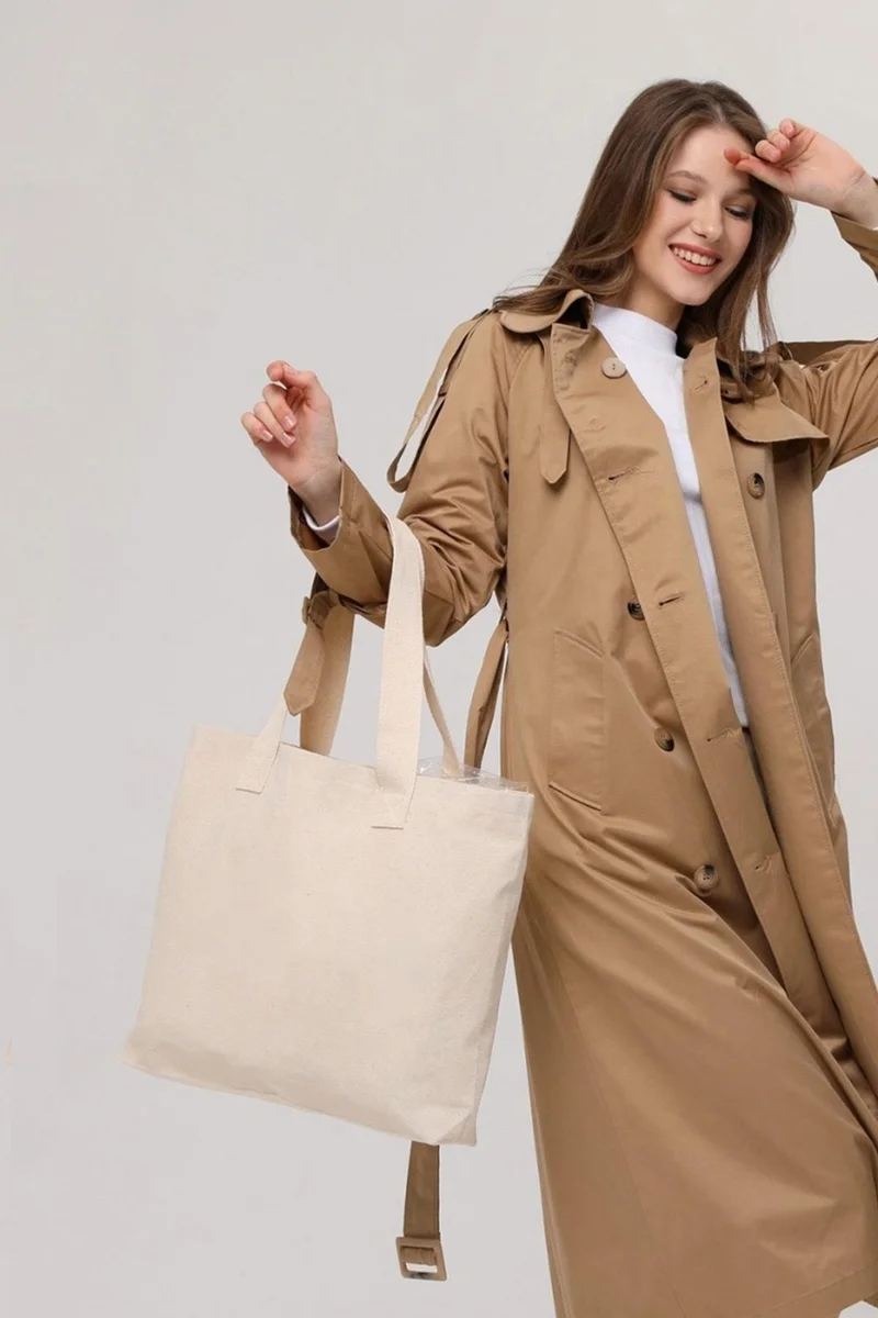 Çınar Bez Çanta Çınar Cloth Bag Column Handle Unprinted Canvas Horizontal Bag