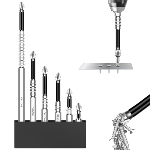 CoolShef High Magnetic Screwdriver Bit Set – 6Pcs PH2 Anti Slip Drill Bits with Storage Strip | Alloy Steel Drill Bits Set for Impact Driver, Durable Power Tool Accessories - Image 1