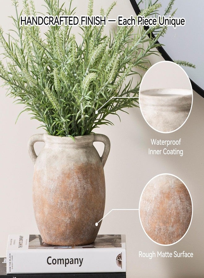 Dobbyby Ceramic Flower Small Vase 6 inch Farmhouse Rustic Vase Decorative Pottery Terracotta Vases for Home Decor Table Mantle Fireplace Living Room Bathroom Wedding Centerpiece - Image 2