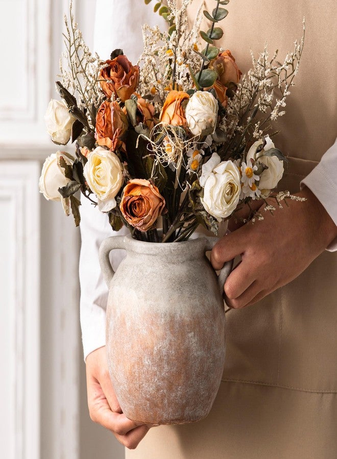 Dobbyby Ceramic Flower Small Vase 6 inch Farmhouse Rustic Vase Decorative Pottery Terracotta Vases for Home Decor Table Mantle Fireplace Living Room Bathroom Wedding Centerpiece - Image 3