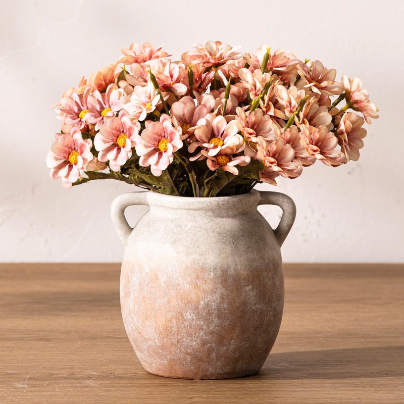 Dobbyby Ceramic Flower Small Vase 6 inch Farmhouse Rustic Vase Decorative Pottery Terracotta Vases for Home Decor Table Mantle Fireplace Living Room Bathroom Wedding Centerpiece - Image 1