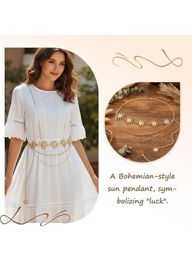 Ba Love Gold Multilayer Sun Pendant Metal Waist Chain Belt, Adjustable Layered Body Chain - Image 4