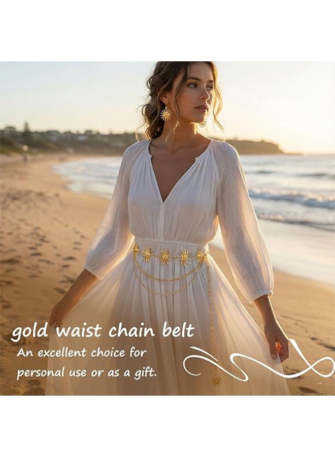 Ba Love Gold Multilayer Sun Pendant Metal Waist Chain Belt, Adjustable Layered Body Chain - Image 5