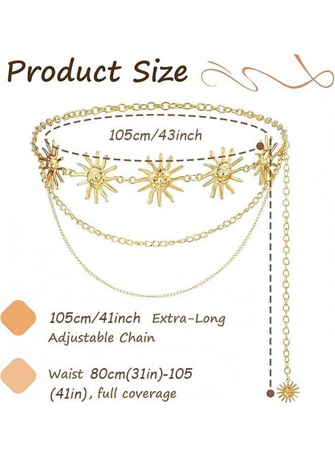 Ba Love Gold Multilayer Sun Pendant Metal Waist Chain Belt, Adjustable Layered Body Chain - Image 2