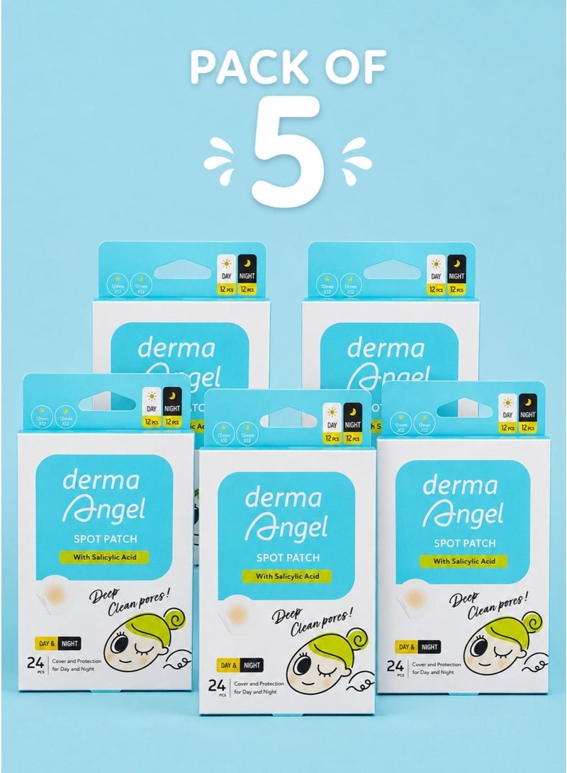 DERMA ANGEL Acne Pimple Spot Patches with Salicylic Acid 12mm 24 Count Day and Night Pack of 5 - Image 2