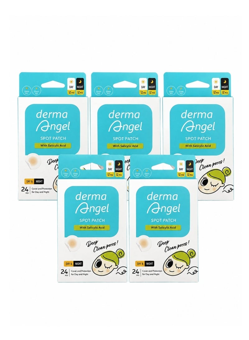 DERMA ANGEL Acne Pimple Spot Patches with Salicylic Acid 12mm 24 Count Day and Night Pack of 5 - Image 1