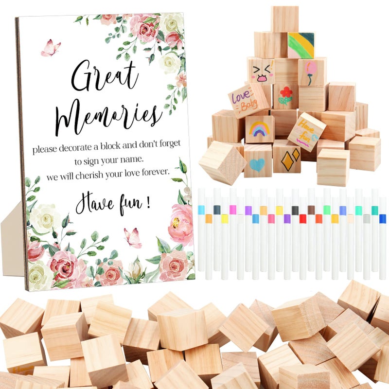 ZCPTZ 97 Pcs Flower Baby Shower Games Sign Kit, Flower Theme Party Decoration, Including Game Sign DIY Blank Wooden Block Pen to Draw Your Idea for Flower Baby Shower Party Game Gender Reveal Party - Image 1