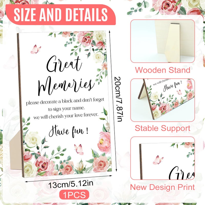 ZCPTZ 97 Pcs Flower Baby Shower Games Sign Kit, Flower Theme Party Decoration, Including Game Sign DIY Blank Wooden Block Pen to Draw Your Idea for Flower Baby Shower Party Game Gender Reveal Party - Image 2