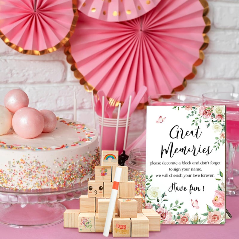 ZCPTZ 97 Pcs Flower Baby Shower Games Sign Kit, Flower Theme Party Decoration, Including Game Sign DIY Blank Wooden Block Pen to Draw Your Idea for Flower Baby Shower Party Game Gender Reveal Party - Image 5