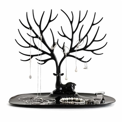 LAALIYA Deer Antler Jewellery Tree Stand with Storage Tray – Earrings, Necklace, Bracelet & Ring Holder for Wardrobe and Home Décor - Image 1