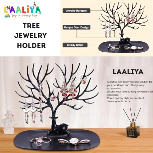 LAALIYA Deer Antler Jewellery Tree Stand with Storage Tray – Earrings, Necklace, Bracelet & Ring Holder for Wardrobe and Home Décor - Image 2