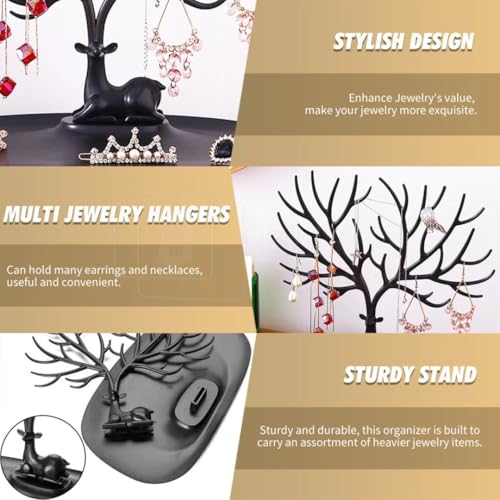 LAALIYA Deer Antler Jewellery Tree Stand with Storage Tray – Earrings, Necklace, Bracelet & Ring Holder for Wardrobe and Home Décor - Image 3