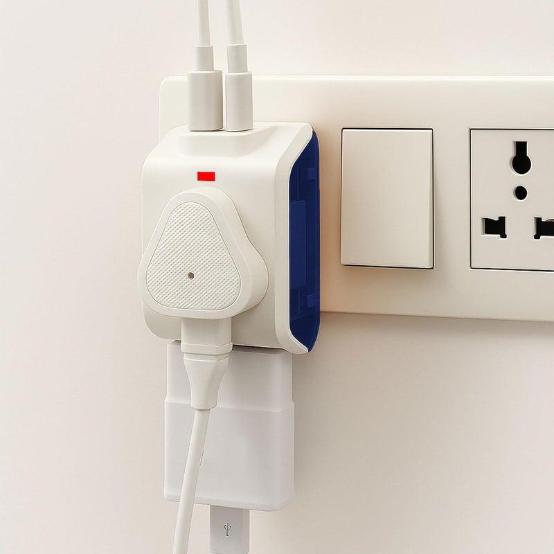 EMBOX مقبس متعدد 3 دبابيس - محول سفر عالمي مع مفتاح فردي وغطاء أمان ومؤشر LED - تمديد 3 طرق للمنزل والمكتب والسفر - 6A-250V (2 مقبس + 2 USB عبوة من 1 - أزرق) - Image 1