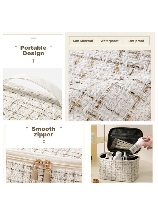 Elegant Makeup Bag, Toiletry Bag, Super Capacity Beige Cosmetic Bag, Travel Toiletr Organizer, Large Travel Makeup Bag for Women - Image 4