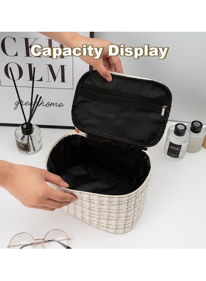 Elegant Makeup Bag, Toiletry Bag, Super Capacity Beige Cosmetic Bag, Travel Toiletr Organizer, Large Travel Makeup Bag for Women - Image 5