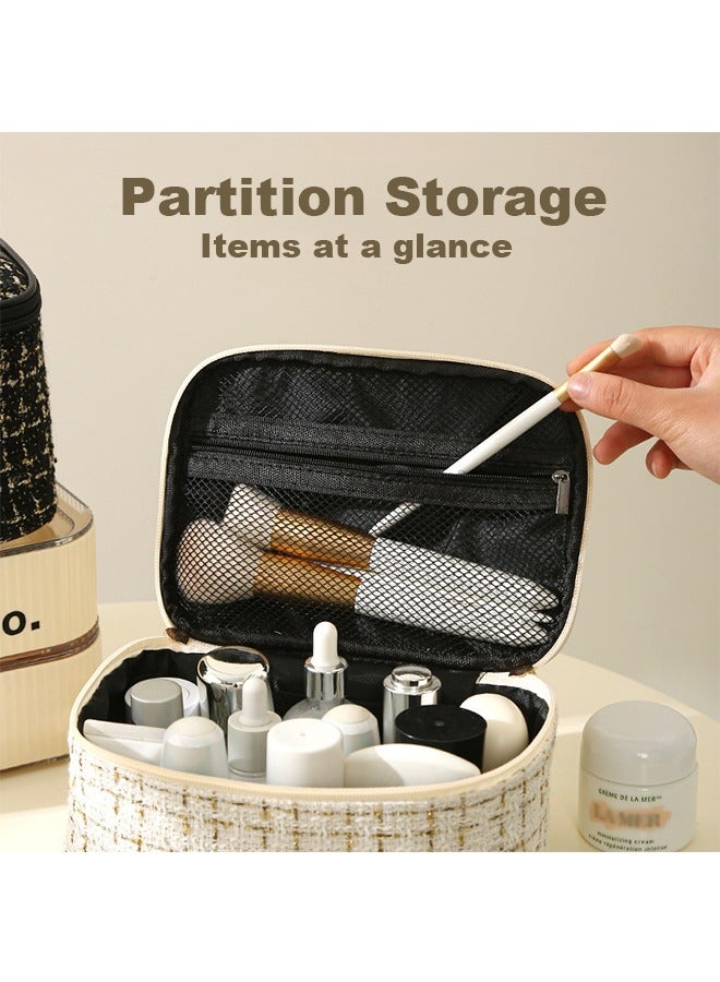 Elegant Makeup Bag, Toiletry Bag, Super Capacity Beige Cosmetic Bag, Travel Toiletr Organizer, Large Travel Makeup Bag for Women - Image 3