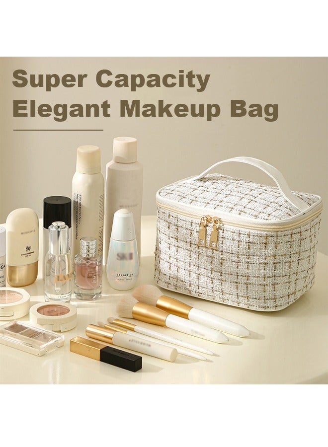 Elegant Makeup Bag, Toiletry Bag, Super Capacity Beige Cosmetic Bag, Travel Toiletr Organizer, Large Travel Makeup Bag for Women - Image 2