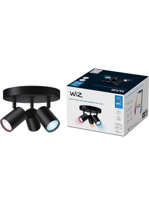 WiZ Colour Imageo Smart Connected WiFi Ceiling Light Spot Fixture. [3 Spot - Black Rectangle] App Control for Indoor Home Lighting, Livingroom and Bedroom