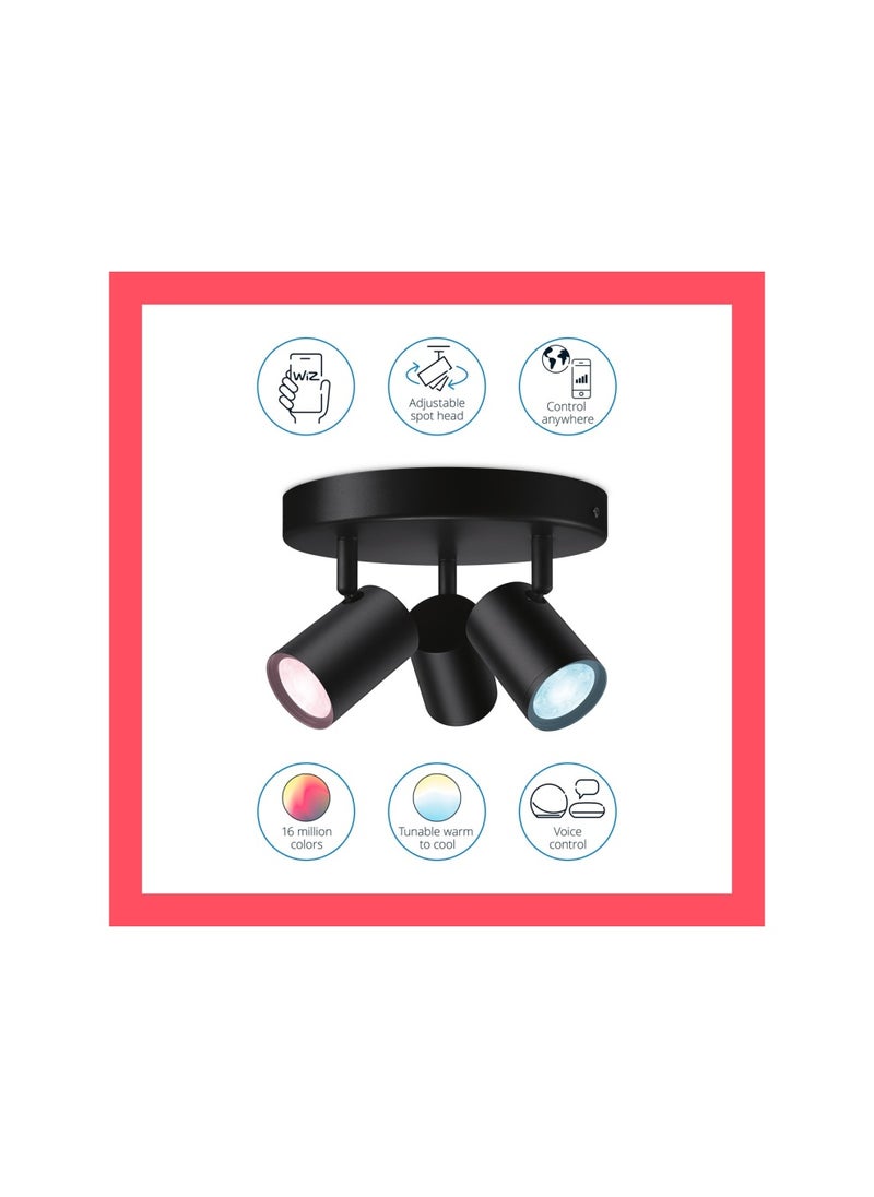 Wiz - WiZ Colour Imageo Smart Connected WiFi Ceiling Light Spot Fixture. [3 Spot - Black Rectangle] App Control for Indoor Home Lighting, Livingroom and Bedroom - Image 1