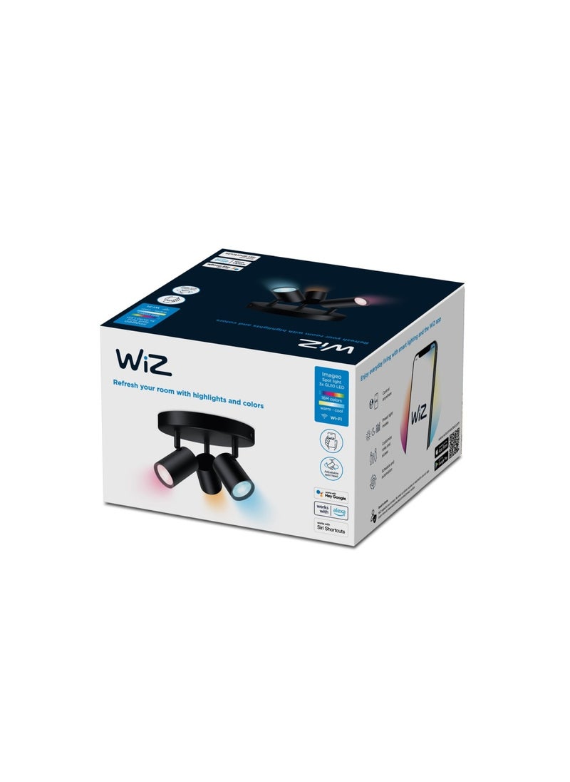 Wiz - WiZ Colour Imageo Smart Connected WiFi Ceiling Light Spot Fixture. [3 Spot - Black Rectangle] App Control for Indoor Home Lighting, Livingroom and Bedroom - Image 1