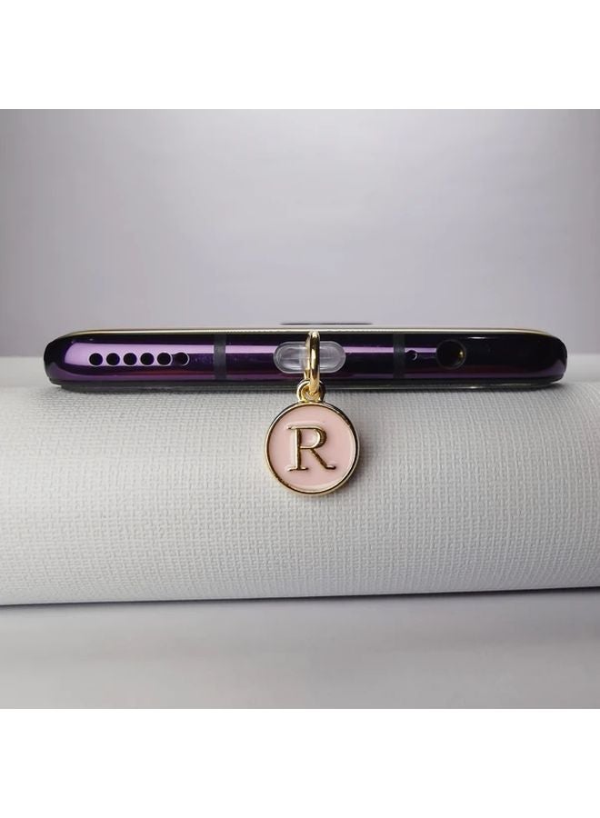 Elegant Pink Enamel Letter R Dust Plug For iPhone 5 14 Interface Romantic Gift - Image 1