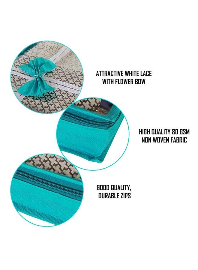 DIKHAWA 24 Piece Transparent View Non Woven Flower Design Attractive bow Saree Cover Storage Bags, Cloth Cover, 80gsm fabric (17X13X3 IN_GREEN) - Image 4