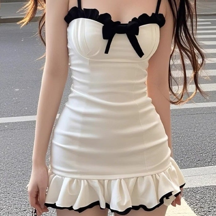 2025 New White Niche Sexy Tube Top Dress for Women Sweet Hottie Slim Fit Fungus Lace Hip-Covering Short Skirt Summer White
