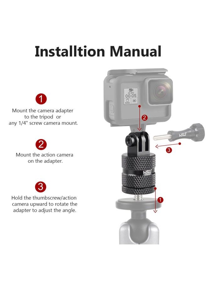HSU 360 Degree Tripod Adapter for GoPro, Aluminum Alloy Mounts for Hero 12/11/10/9/8/7/6/5/4/3 Action Cameras - Image 2