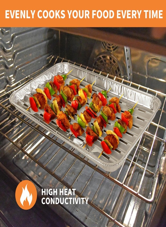YEUIKERR 40 Pack Disposable Broiler Pans with Holes, 13.4 x 9 x 0.7 inch Aluminum Foil Grill Pans for Oven, Baking, BBQ, Takeout, Meal Prep - Image 4