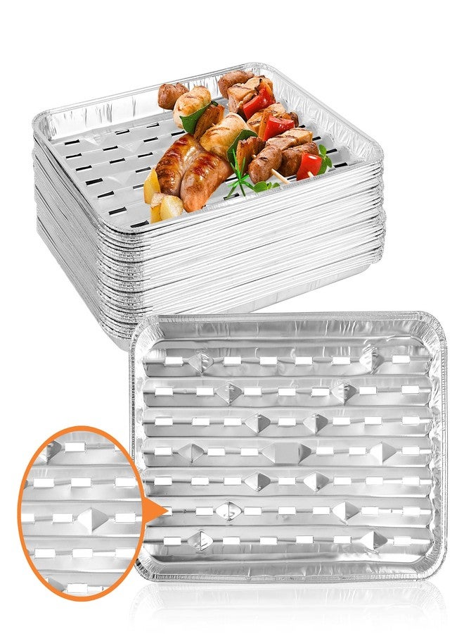 YEUIKERR 40 Pack Disposable Broiler Pans with Holes, 13.4 x 9 x 0.7 inch Aluminum Foil Grill Pans for Oven, Baking, BBQ, Takeout, Meal Prep - Image 1