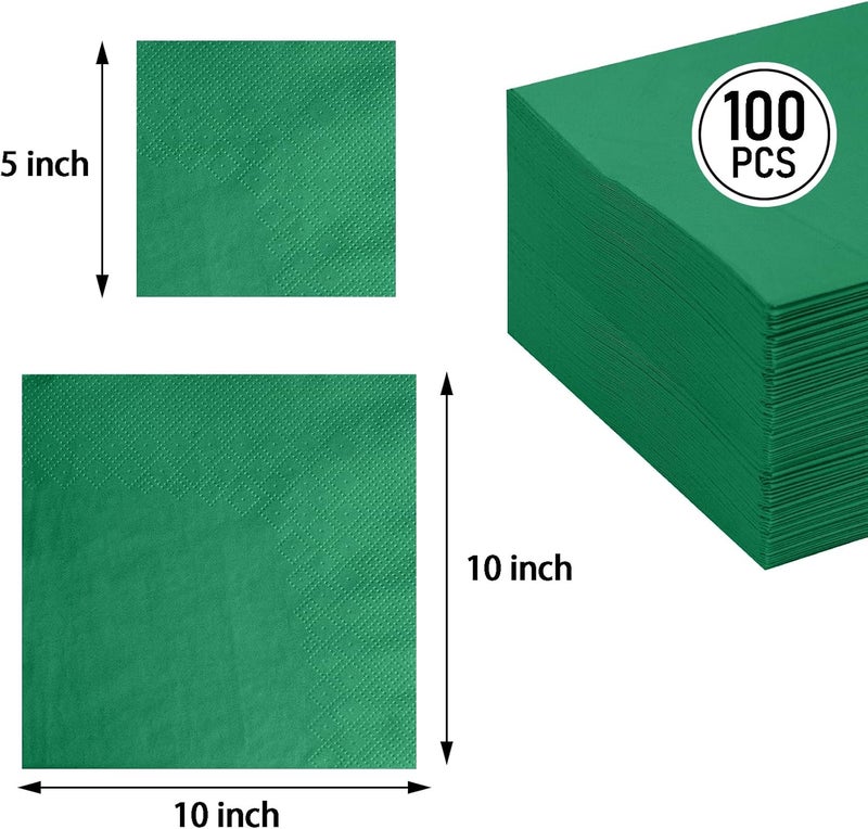 FLOWERCAT 100-Count 2-Ply Dark Green Napkins - Green Napkins Disposable Premium Quality - 5" x 5" Green Paper Napkins for Easter Party & St. Patrick's Day,Bar,Weddings,Birthday - Image 2
