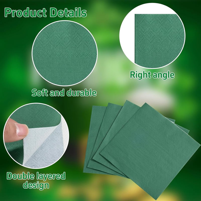 FLOWERCAT 100-Count 2-Ply Dark Green Napkins - Green Napkins Disposable Premium Quality - 5" x 5" Green Paper Napkins for Easter Party & St. Patrick's Day,Bar,Weddings,Birthday - Image 3