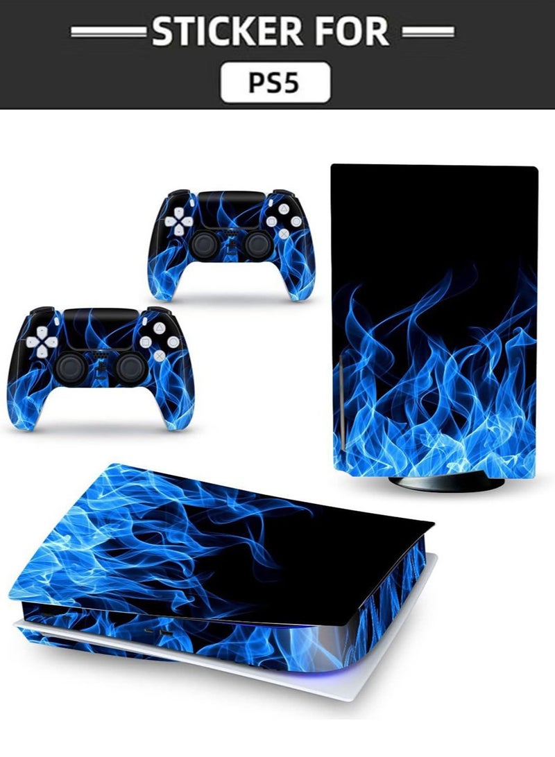 Sony PS5 Controller Skins Set, Skin Wrap Decal Sticker PS5 Disk Edition, Protective Film Sticker for PS5 Blue Ghost Fire, PS5 Optical Drive Version Protective Sticker,Skin Sticker Full Cover - Image 2
