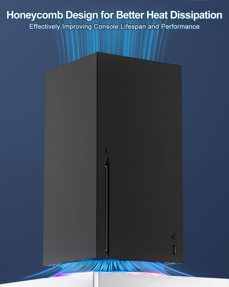 حامل عمودي RGB لجهاز Xbox Series X وذراع التحكم مع مروحة تبريد وقاعدة شحن مزدوجة وطقم فلتر غطاء مضاد للغبار وأوضاع إضاءة متعددة - Image 3
