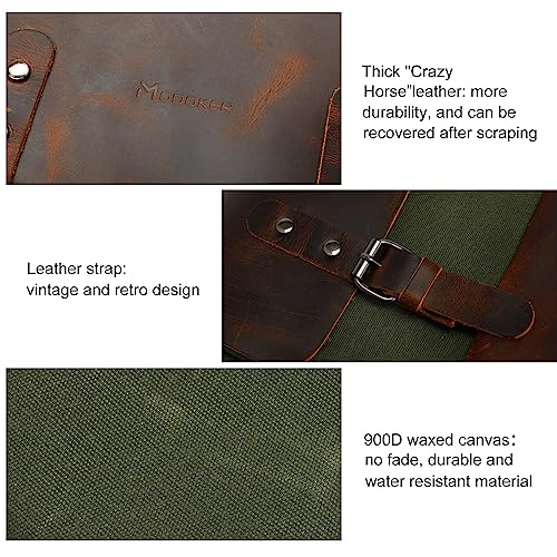 Modoker Waxed Canvas Backpack, Leather Rucksack Knapsack for Men Woman Vintage Travel Laptop Backpack 15.6 Inch Satchel Backpack, Retro Flap Backpacks Canvas Casual Daypack, Green - Image 3