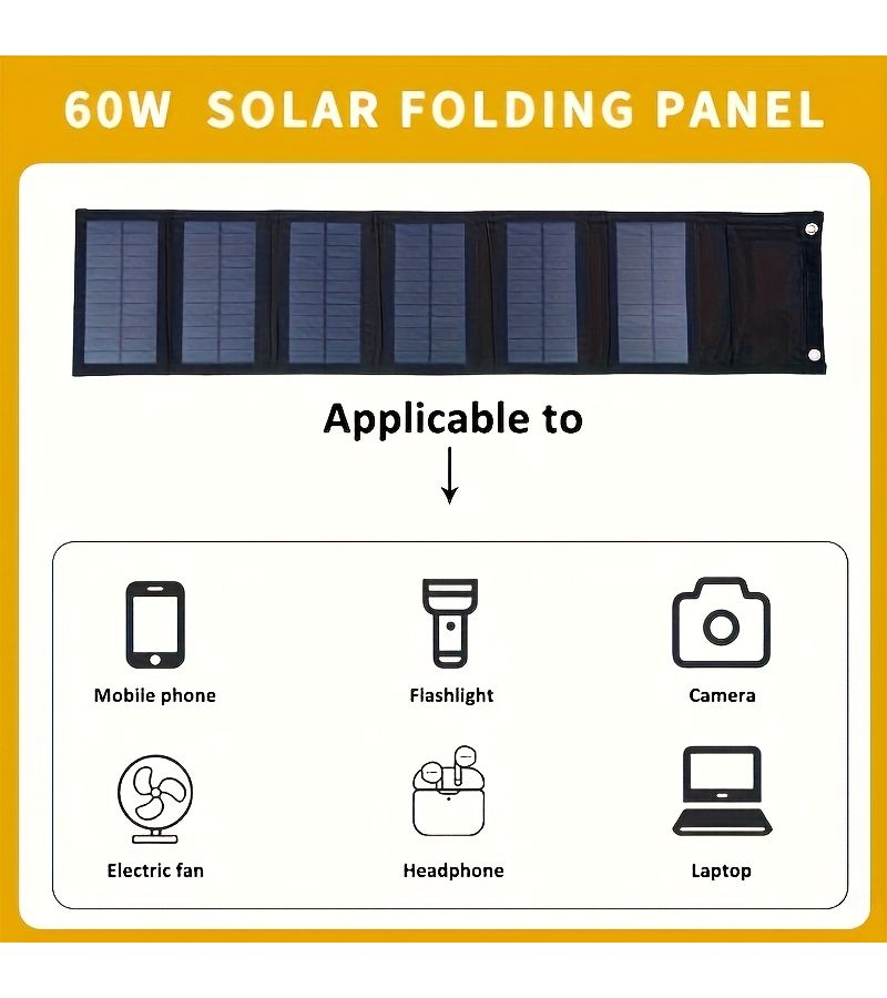 1pc USB Solar Panel Kit Foldable Power Bank For Outdoor Camping Mountaineering Mobile Phone Charger Picnics Cycling Fans Flashlights Solar Panel Model 1 - Image 3