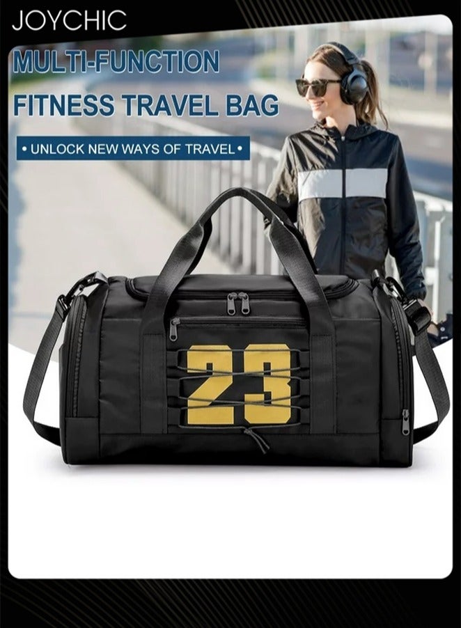 Joychic Graphic Printed Large Capacity Gym Bag Dry Wet Separated Clothes Storage Bag with Shoes Compartment for Outdoor Camp Yoga Swim Black  - Image 1