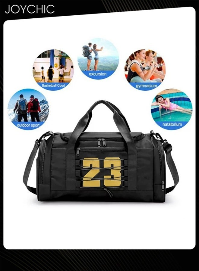 Joychic Graphic Printed Large Capacity Gym Bag Dry Wet Separated Clothes Storage Bag with Shoes Compartment for Outdoor Camp Yoga Swim Black  - Image 3