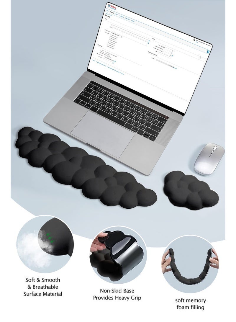 YUJA Keyboard Cloud Wrist Rest Set, PU Memory Foam Non-Slip Cloud Wrist Rest, Soft and Elastic, Ergonomic Keyboard Mouse Wrist Support for Typing Pain Relief, Home Office, Laptop and Computer Use (Black) - Image 2