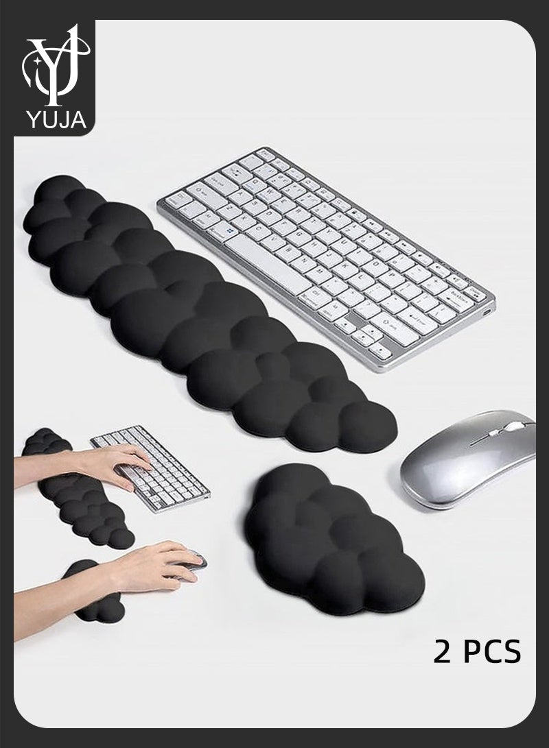 YUJA Keyboard Cloud Wrist Rest Set, PU Memory Foam Non-Slip Cloud Wrist Rest, Soft and Elastic, Ergonomic Keyboard Mouse Wrist Support for Typing Pain Relief, Home Office, Laptop and Computer Use (Black) - Image 1