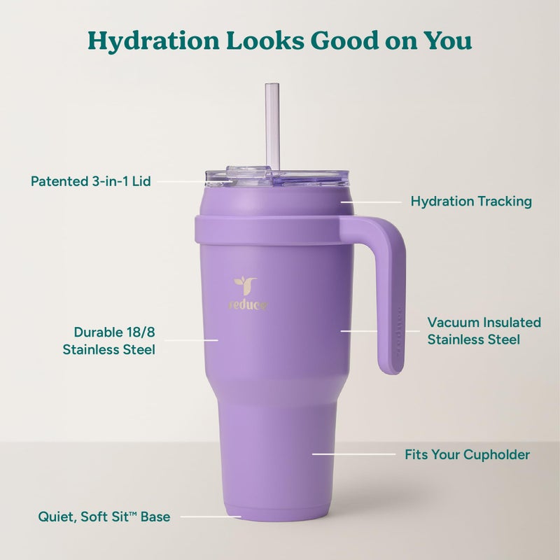 Reduce 40 oz Stainless Steel Tumbler with Handle - Dual-Wall Vacuum Insulated Travel Mug  Sweat-Proof Lid & Reusable Straw - Keeps Drinks Cold for 24 Hrs  Fits Cupholders  Dishwasher Safe-Purple Punch - Image 3